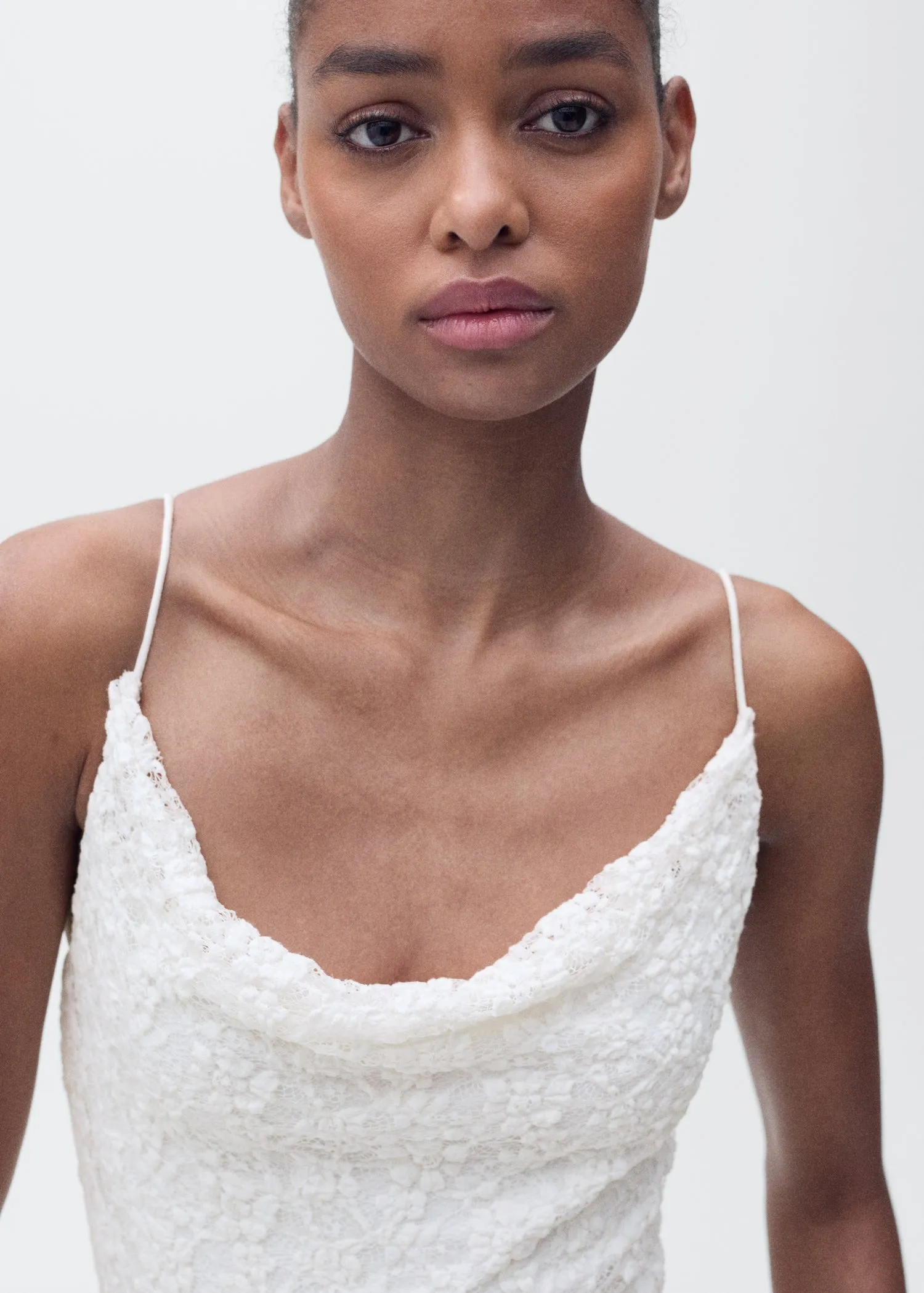 Lace dress with draped neck