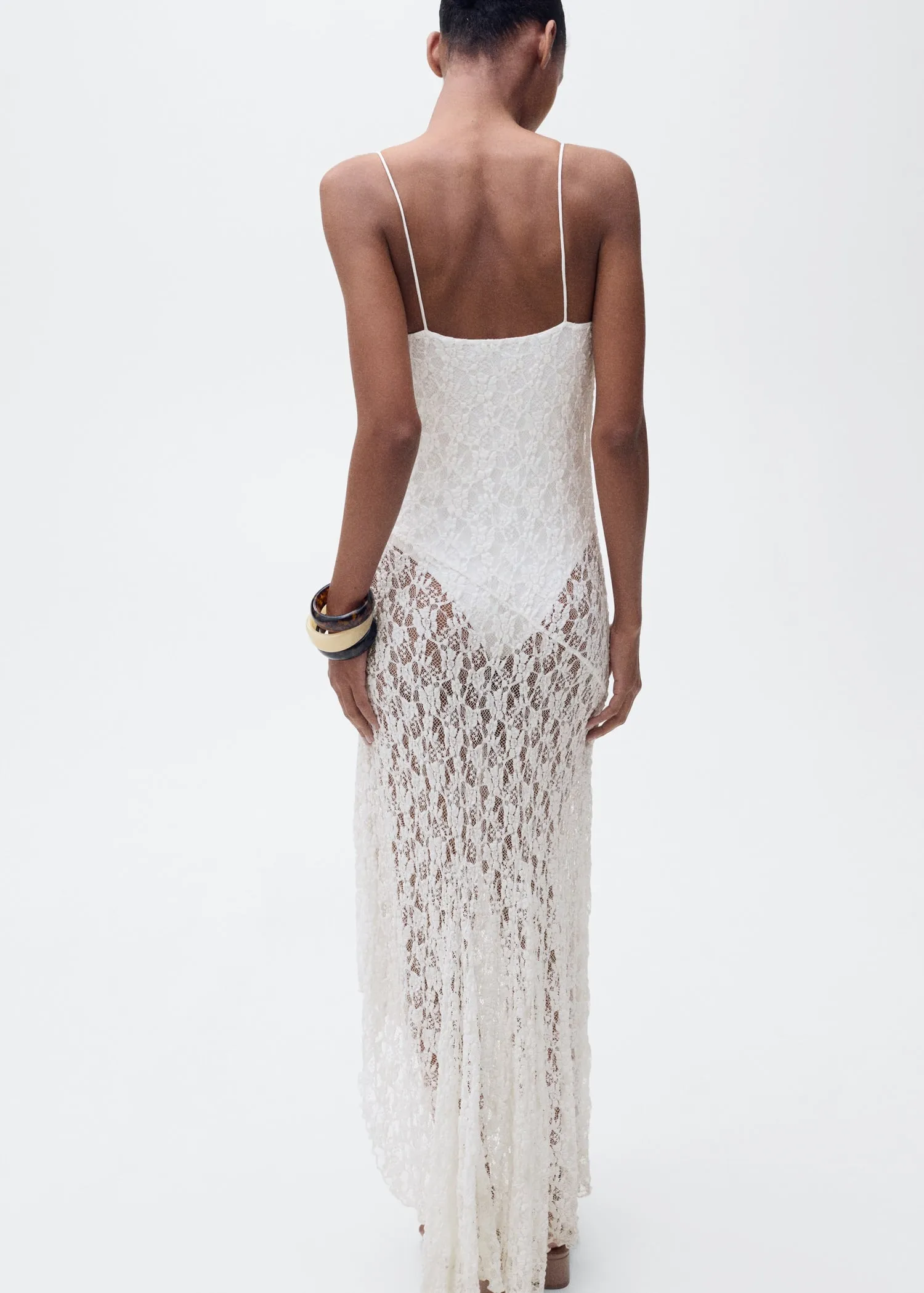 Lace dress with draped neck