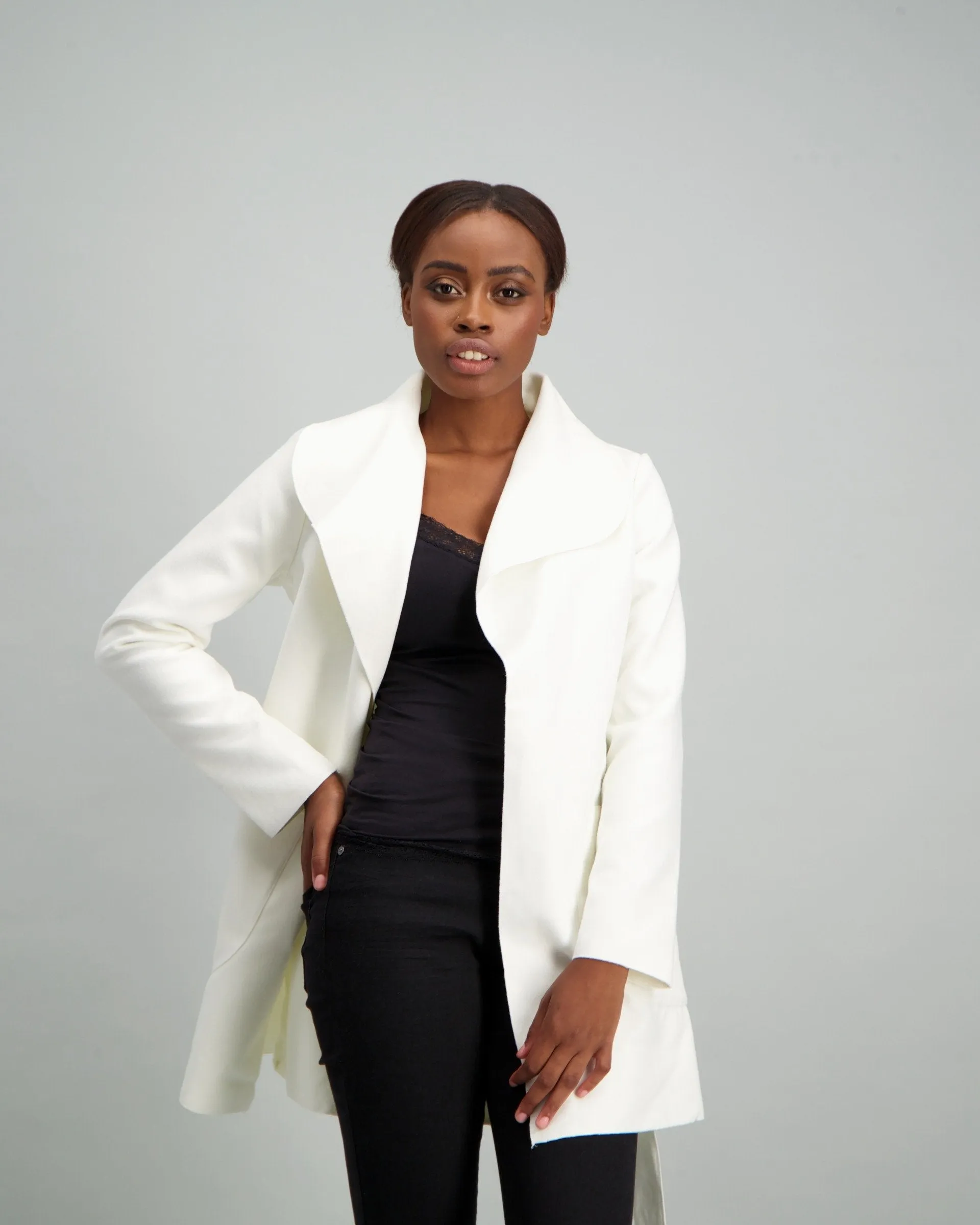 Ladies Belted Unlined Jacket - Milk