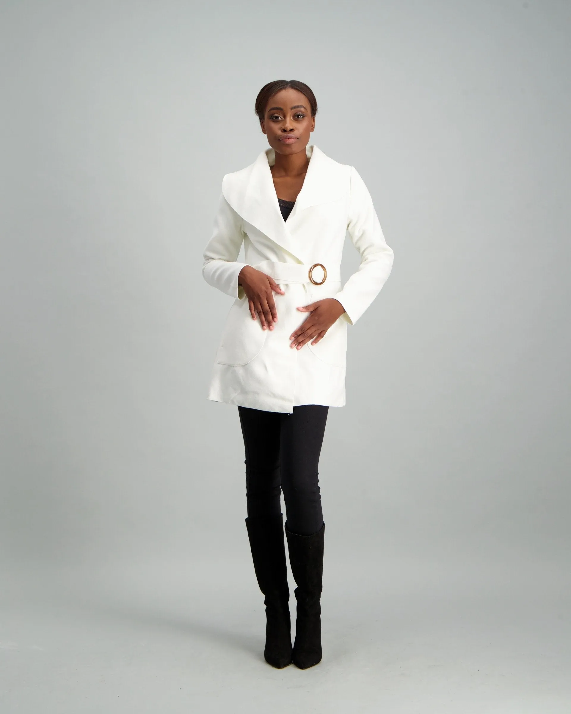 Ladies Belted Unlined Jacket - Milk