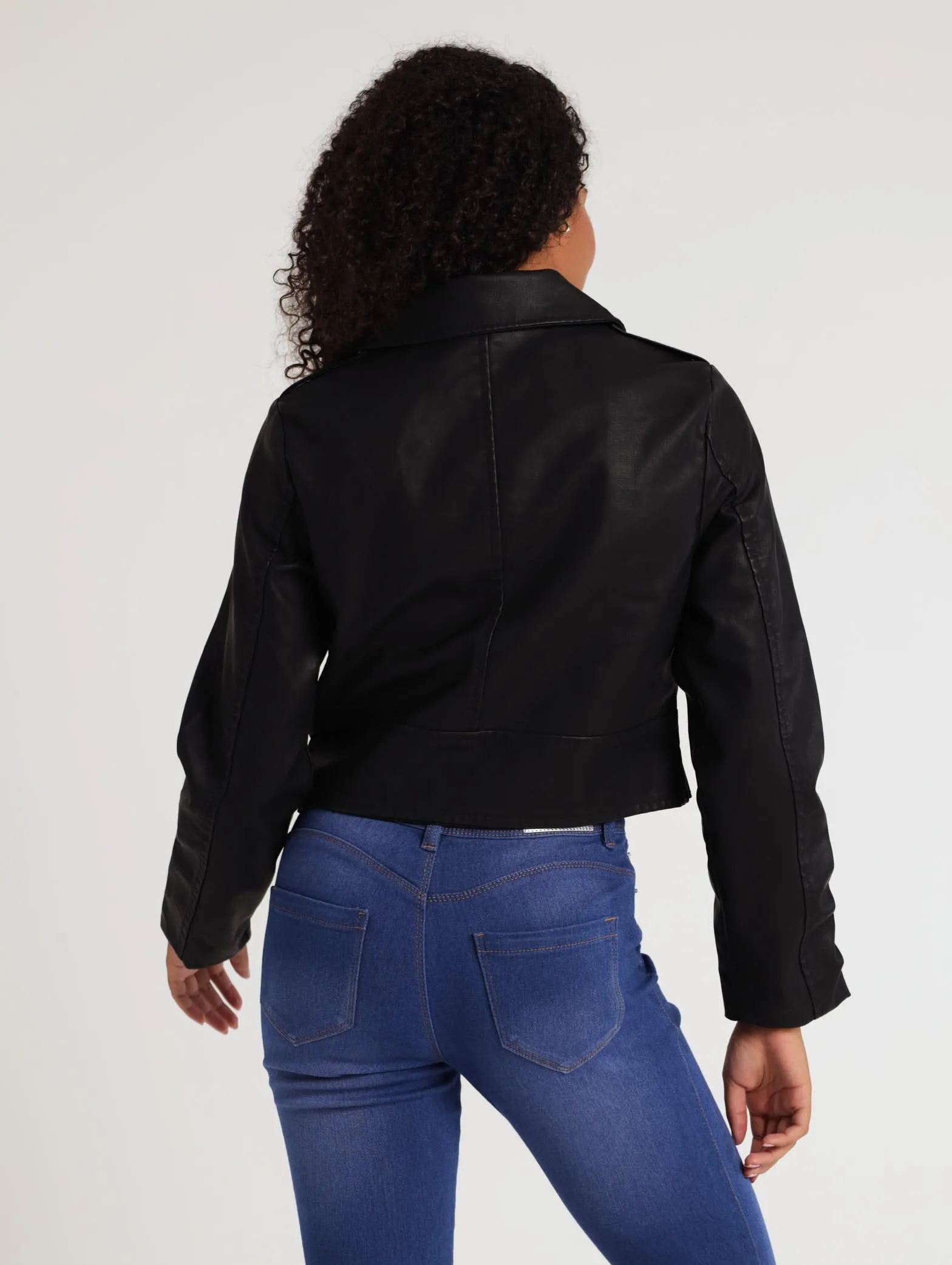 Ladies Pu Belted Rider Jacket - Black