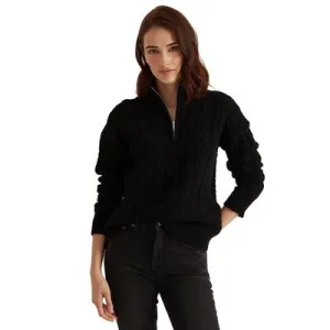 Lauren Ralph Lauren Womens Black Cable Knit Quarter Zip Sweater Size L