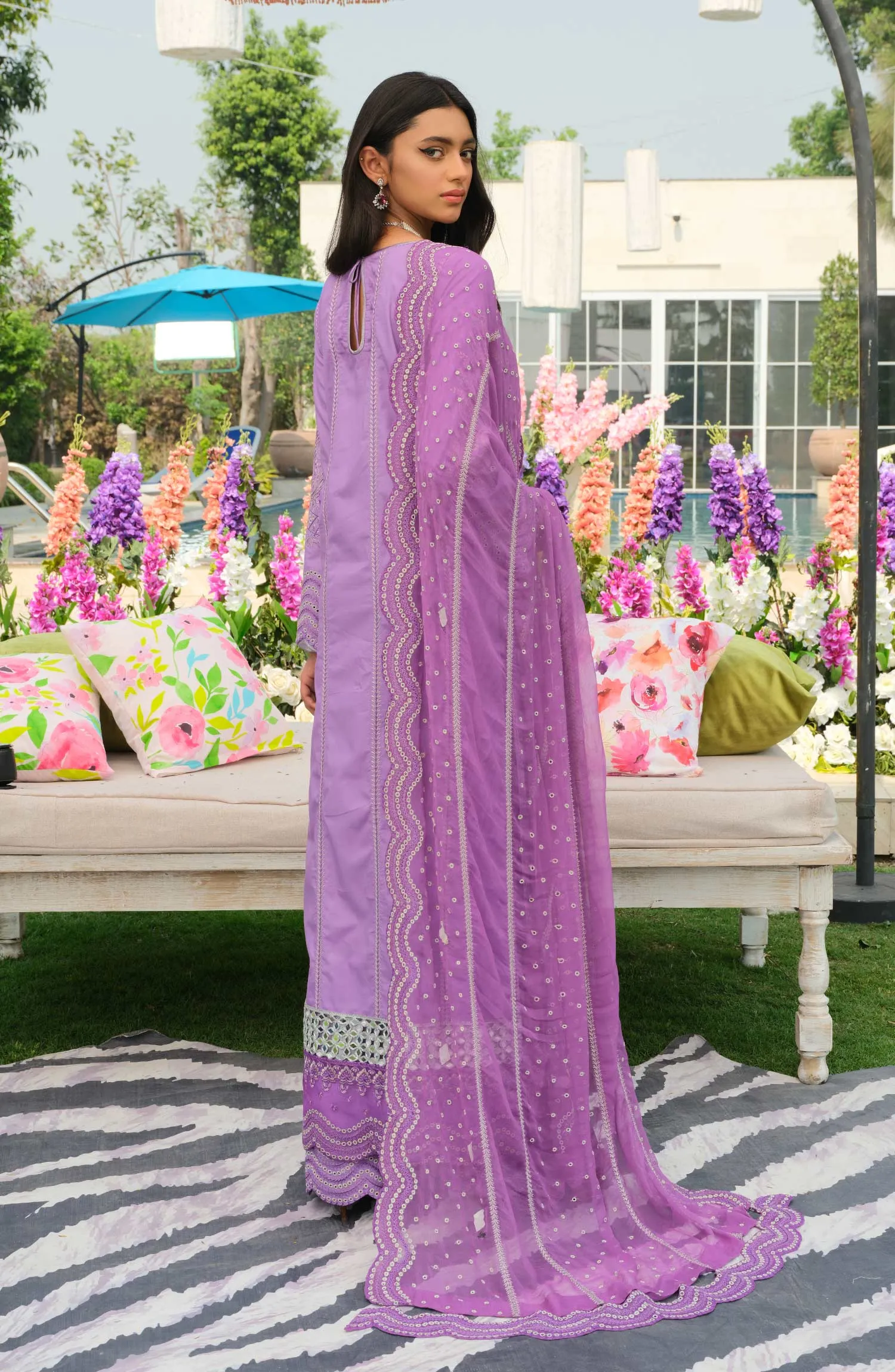 Lawn Salwar Kameez Pakistani Eid Dress in Lilac Color