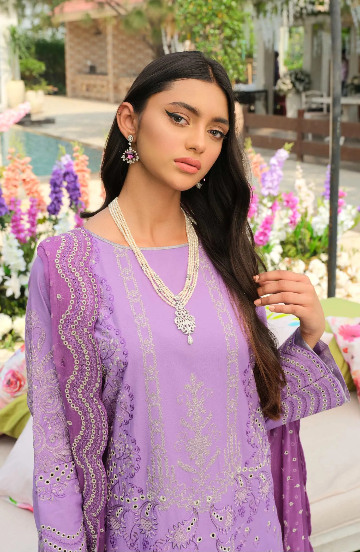 Lawn Salwar Kameez Pakistani Eid Dress in Lilac Color