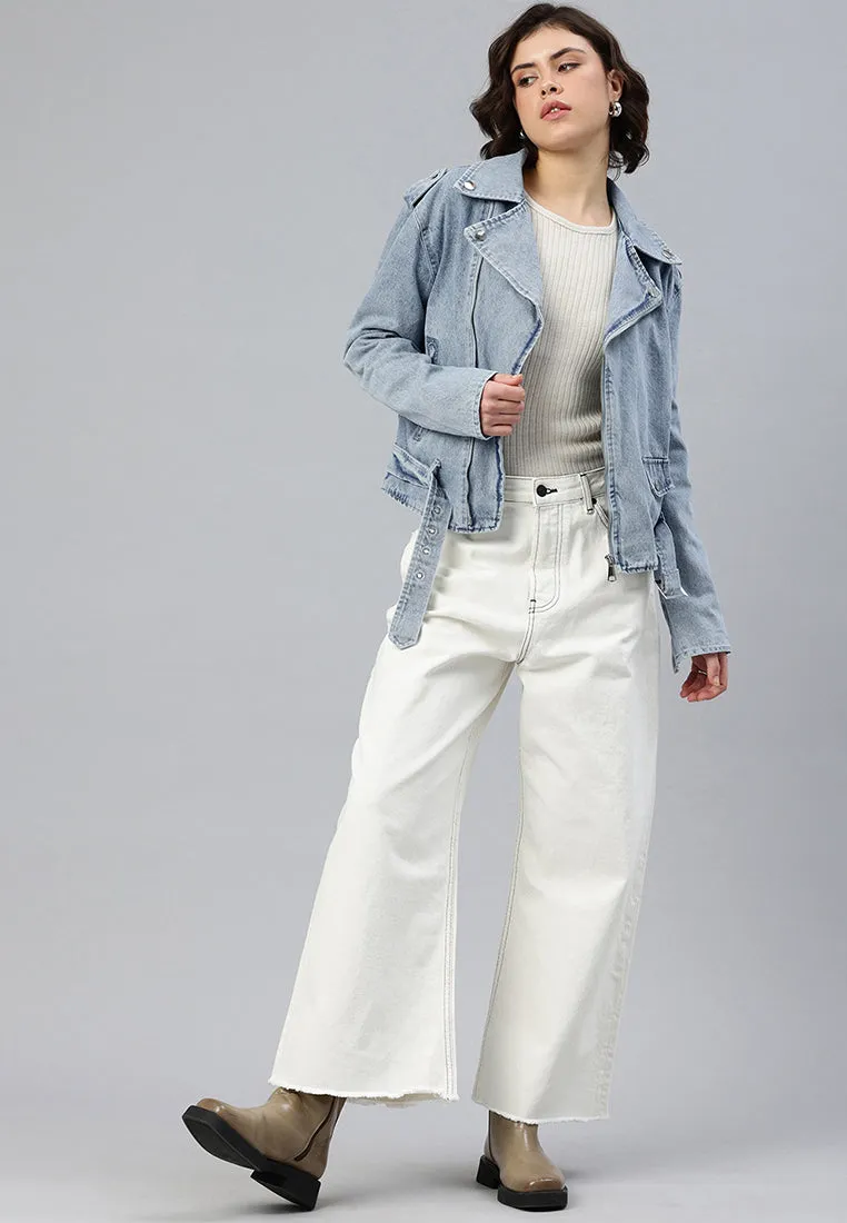 Light Wash Biker Jacket By RUW