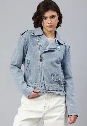 Light Wash Biker Jacket By RUW