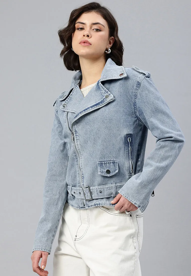 Light Wash Biker Jacket By RUW