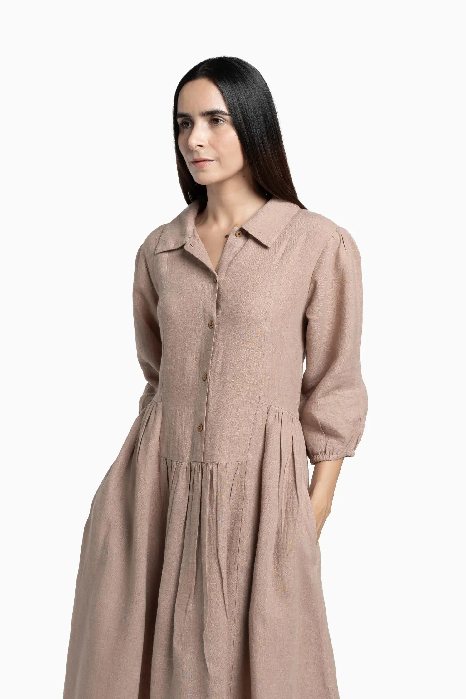 Linen Magnolia Dress-Misty Lilac