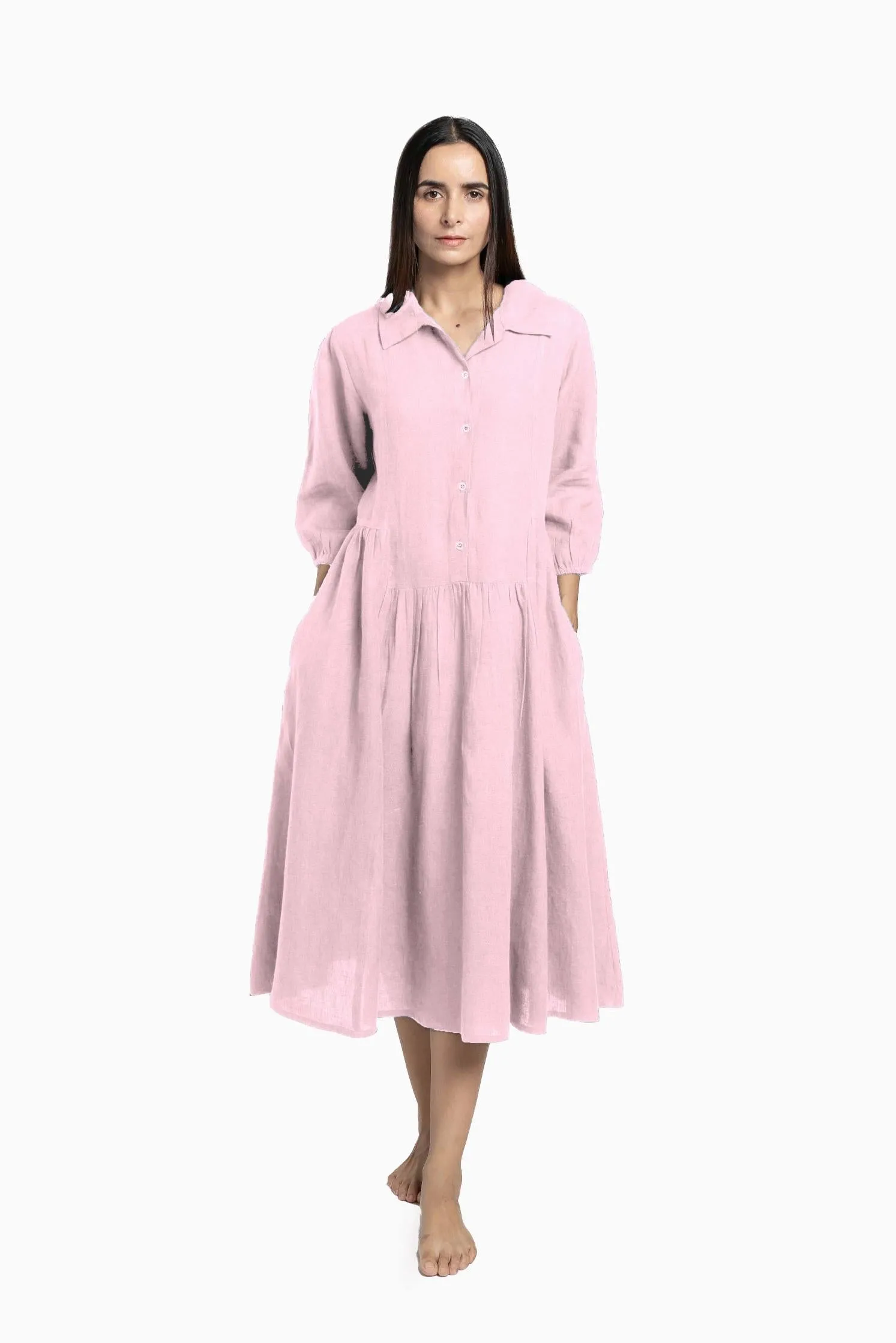 Linen Magnolia Dress-Misty Lilac