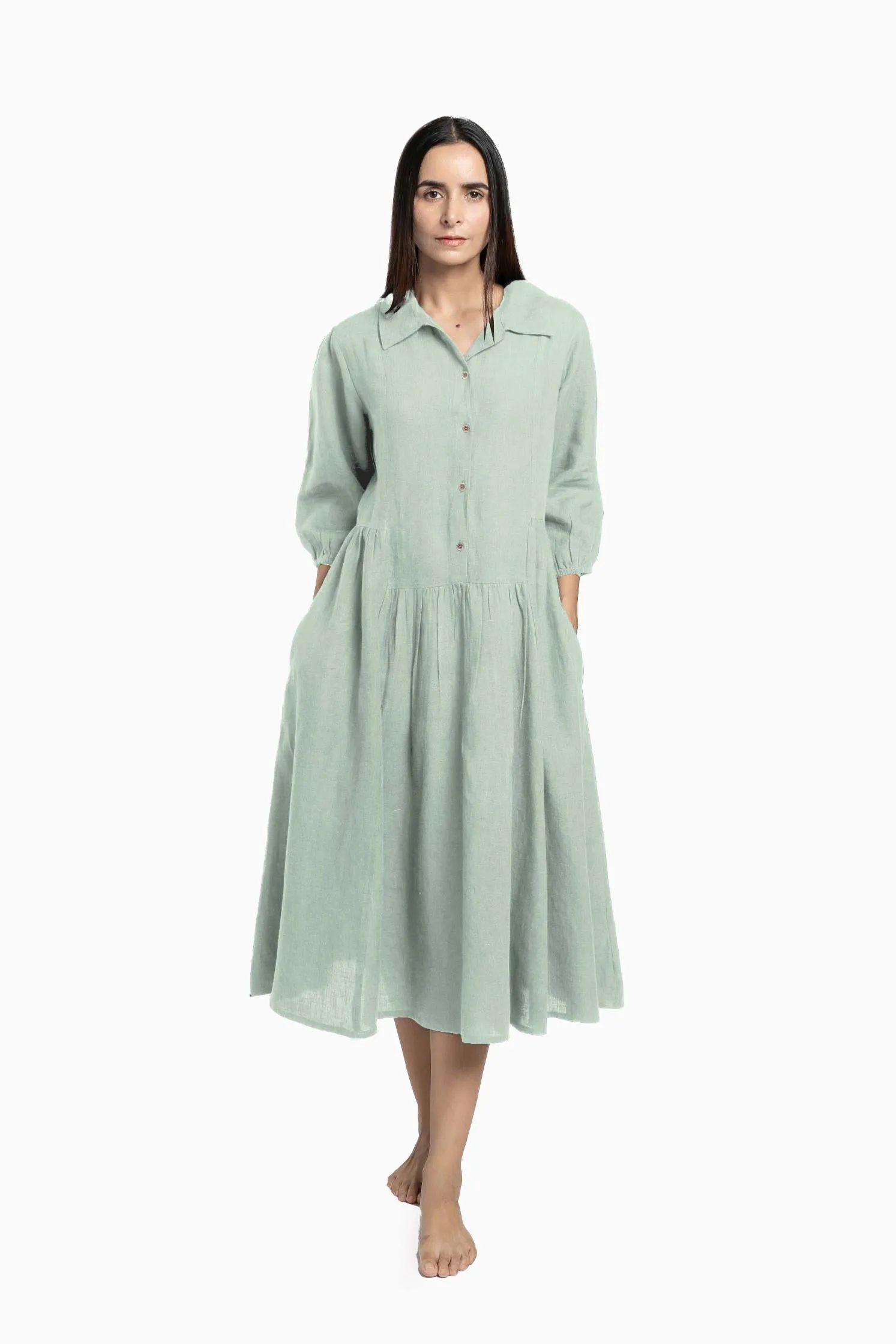 Linen Magnolia Dress-Misty Lilac