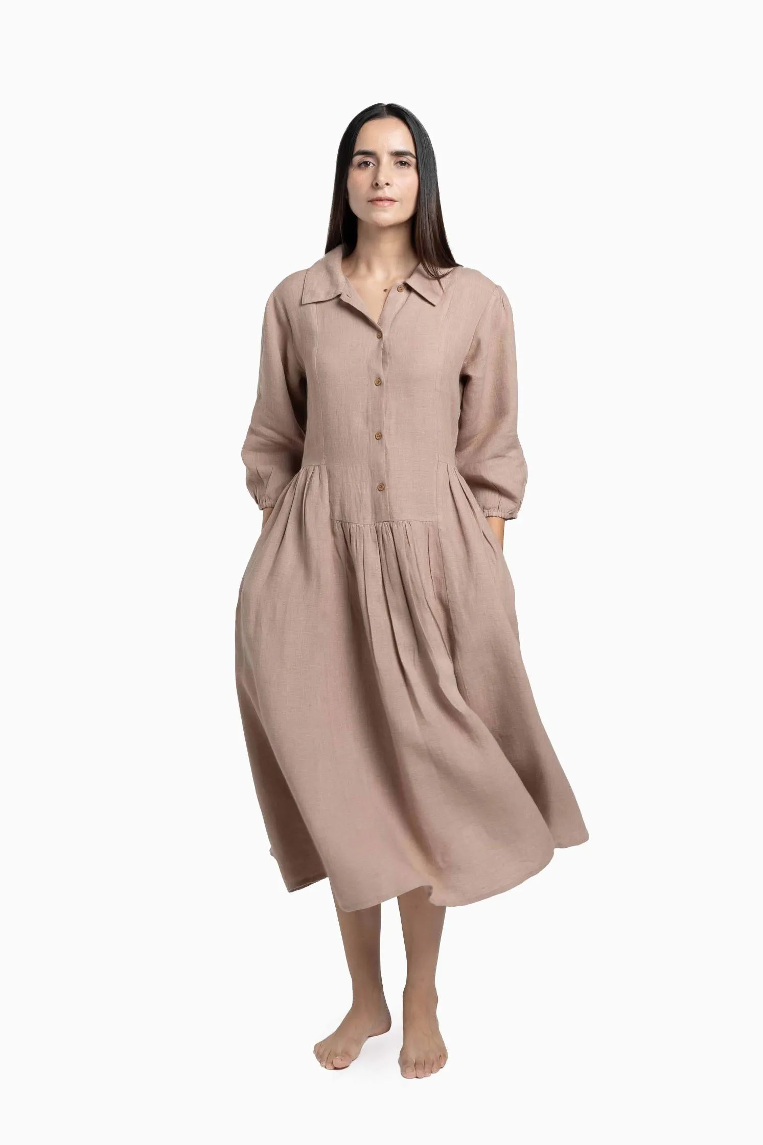 Linen Magnolia Dress-Misty Lilac