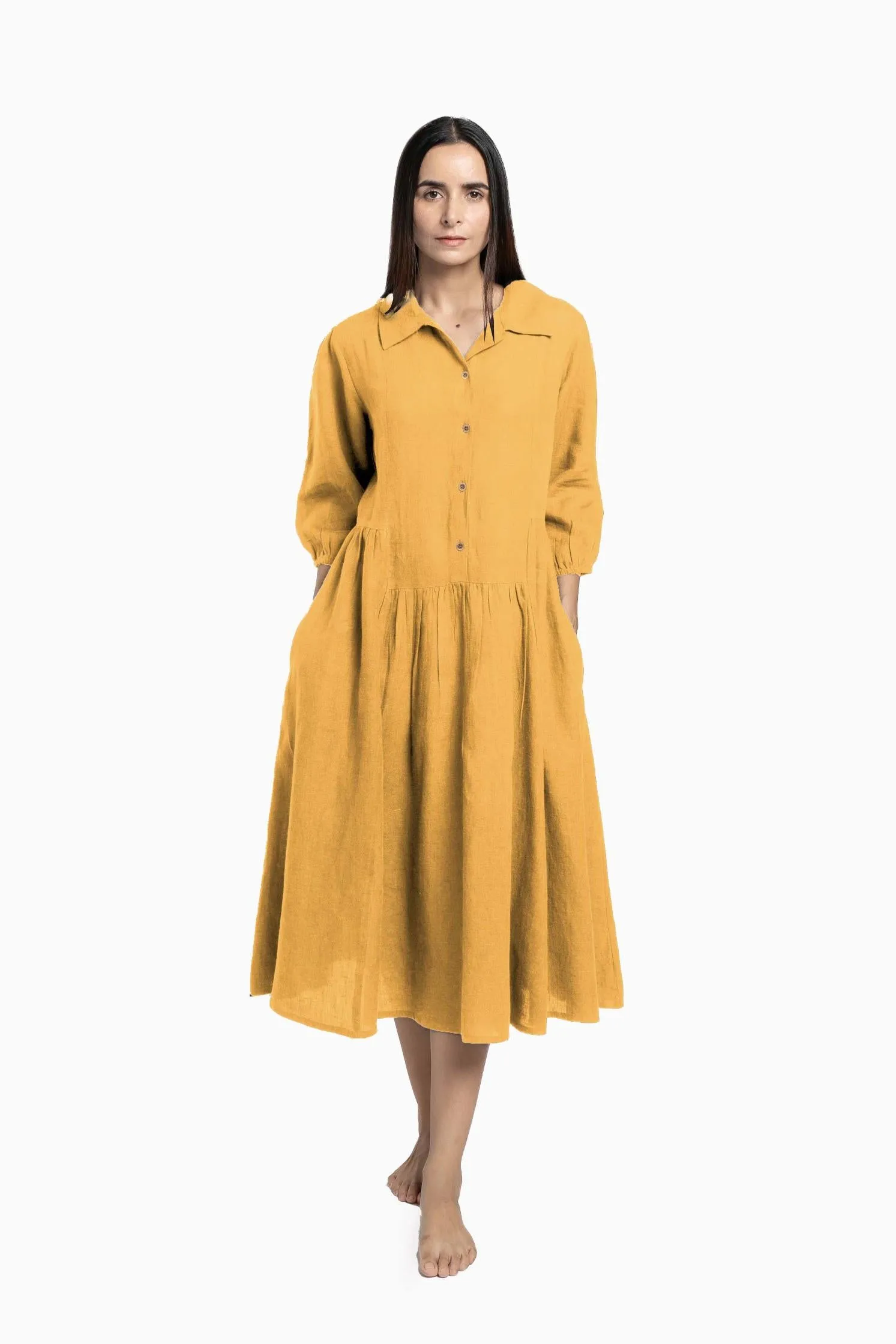 Linen Magnolia Dress-Misty Lilac