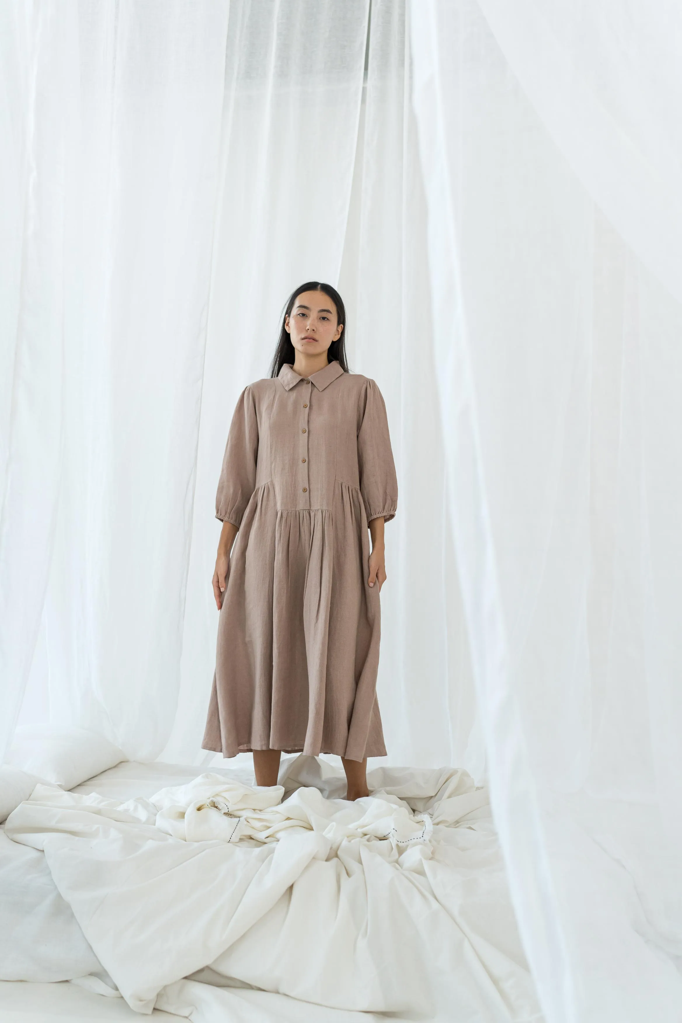 Linen Magnolia Dress-Misty Lilac