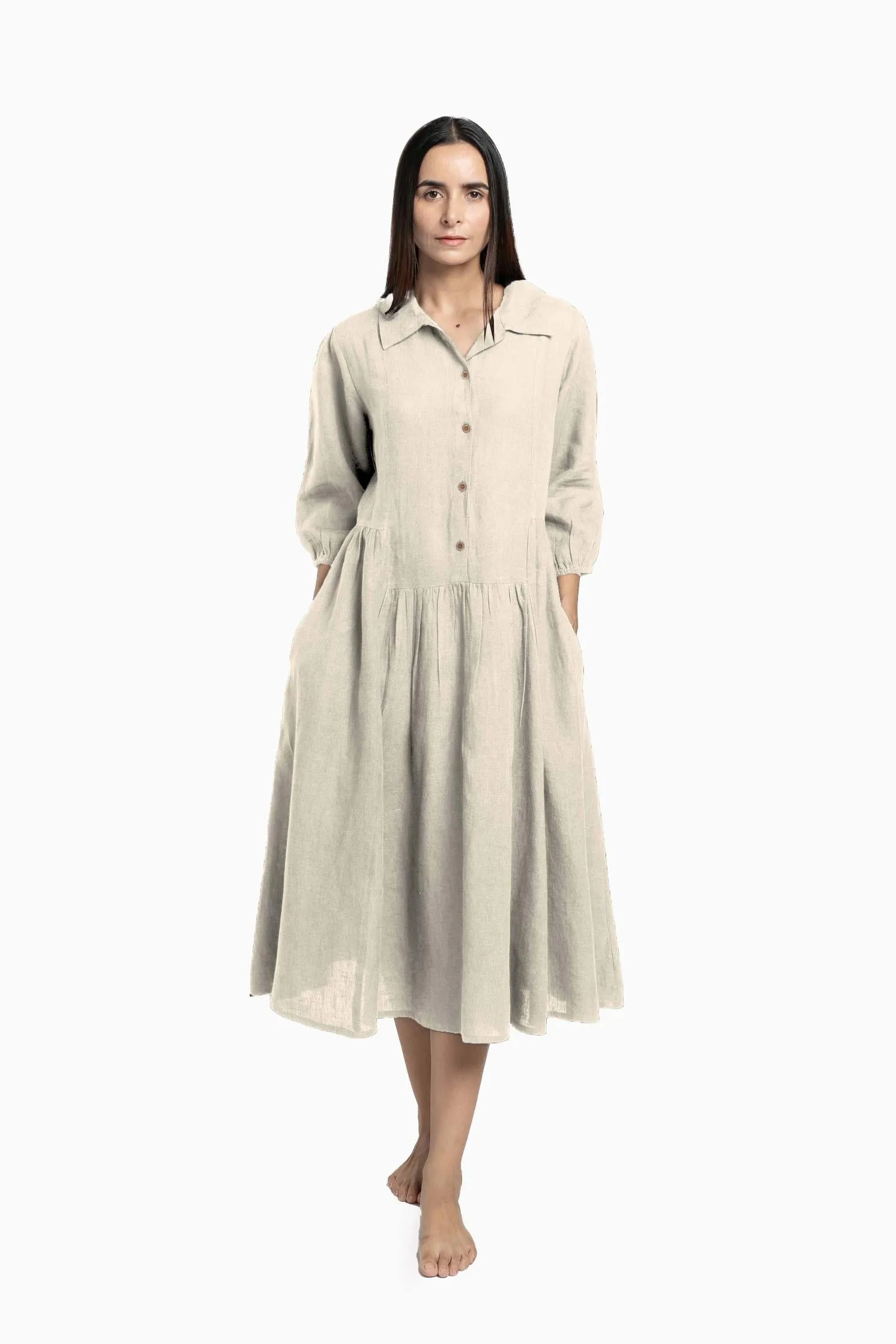 Linen Magnolia Dress-Misty Lilac