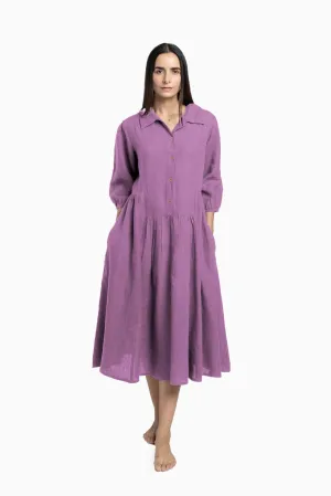 Linen Magnolia Dress-Misty Lilac