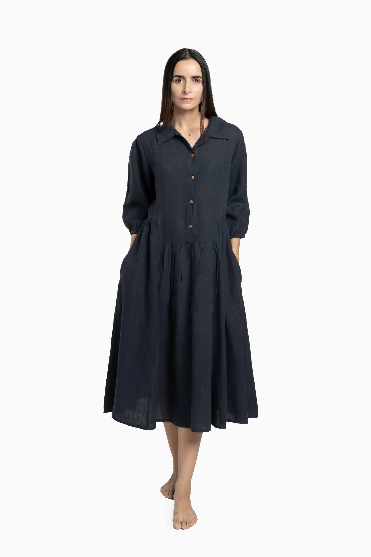 Linen Magnolia Dress-Misty Lilac