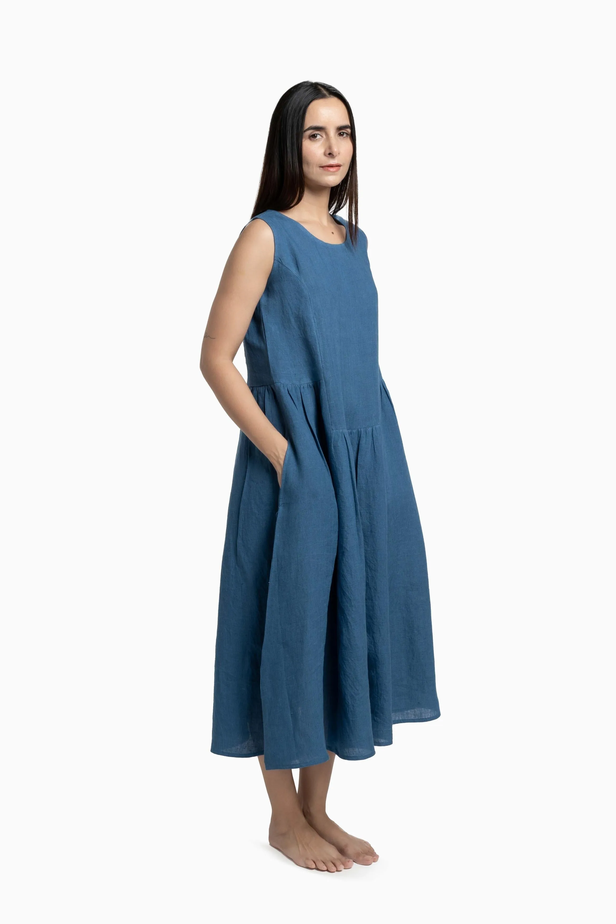 Linen Penelope Dress-Pacific Blue