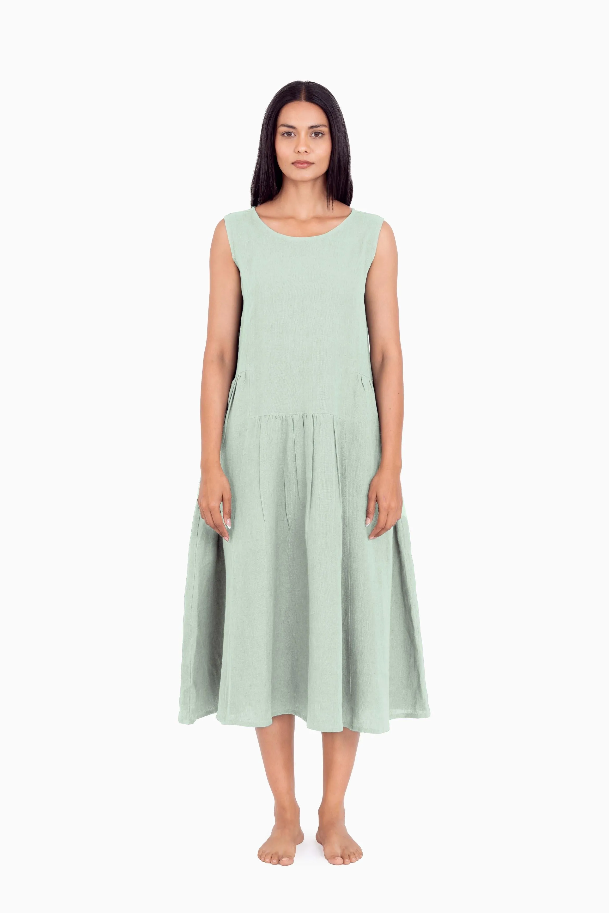 Linen Penelope Dress-Pacific Blue