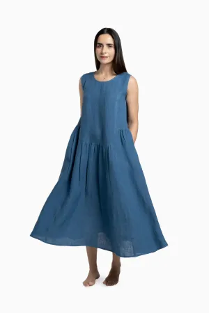 Linen Penelope Dress-Pacific Blue