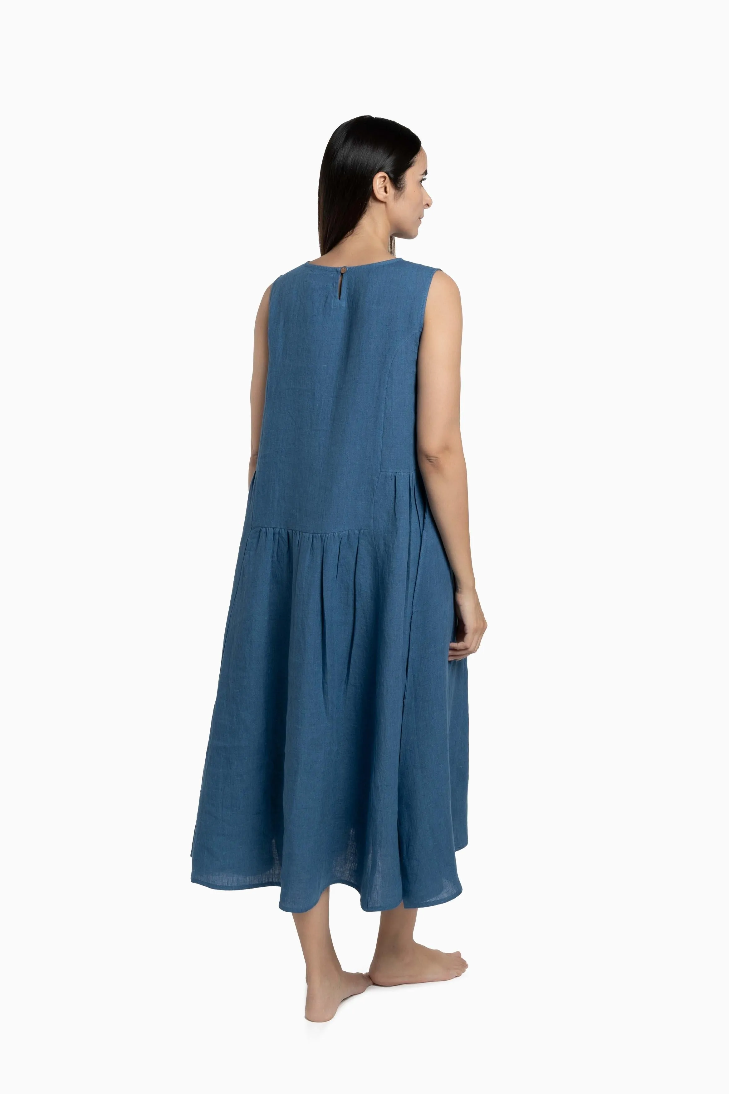 Linen Penelope Dress-Pacific Blue