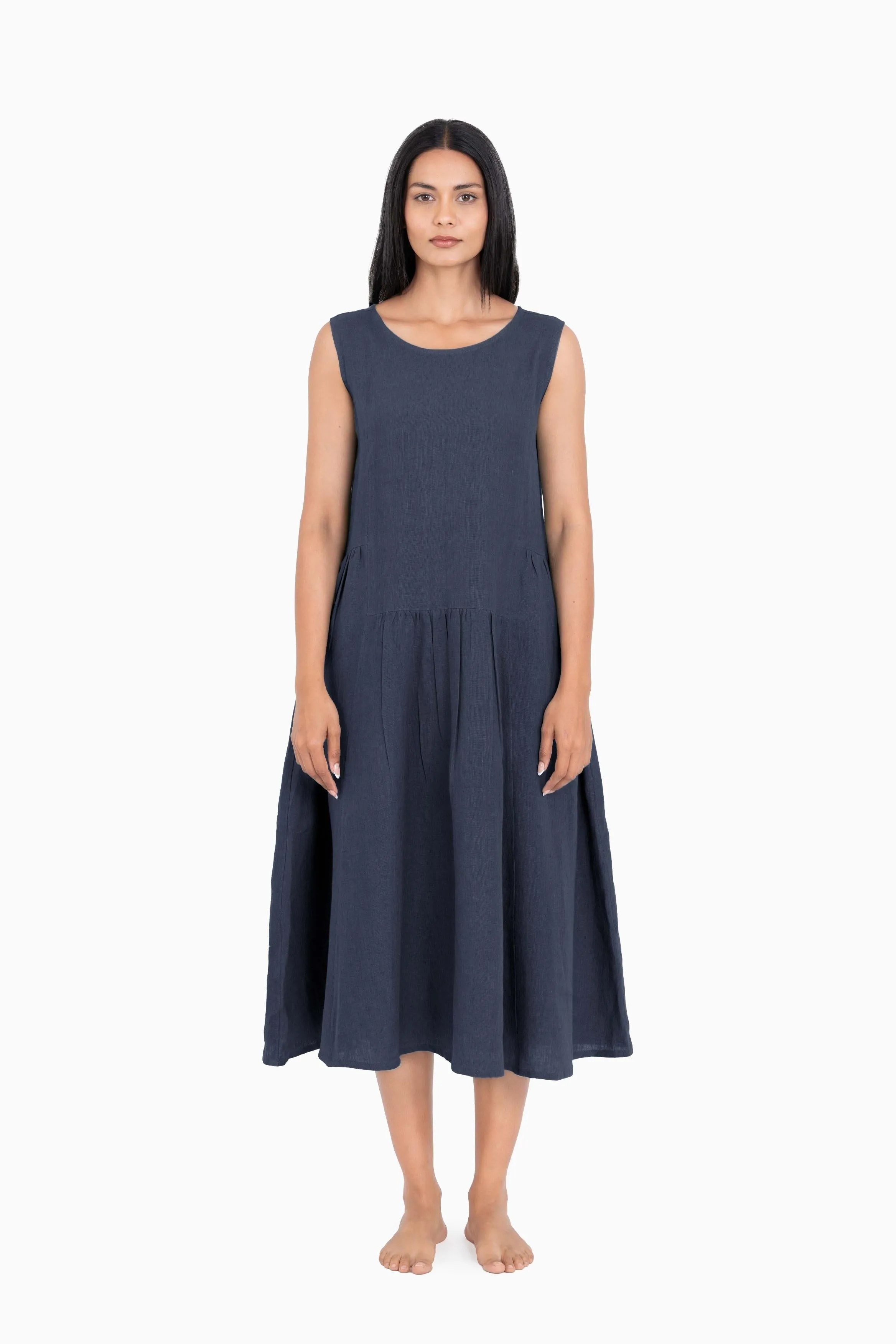 Linen Penelope Dress-Pacific Blue