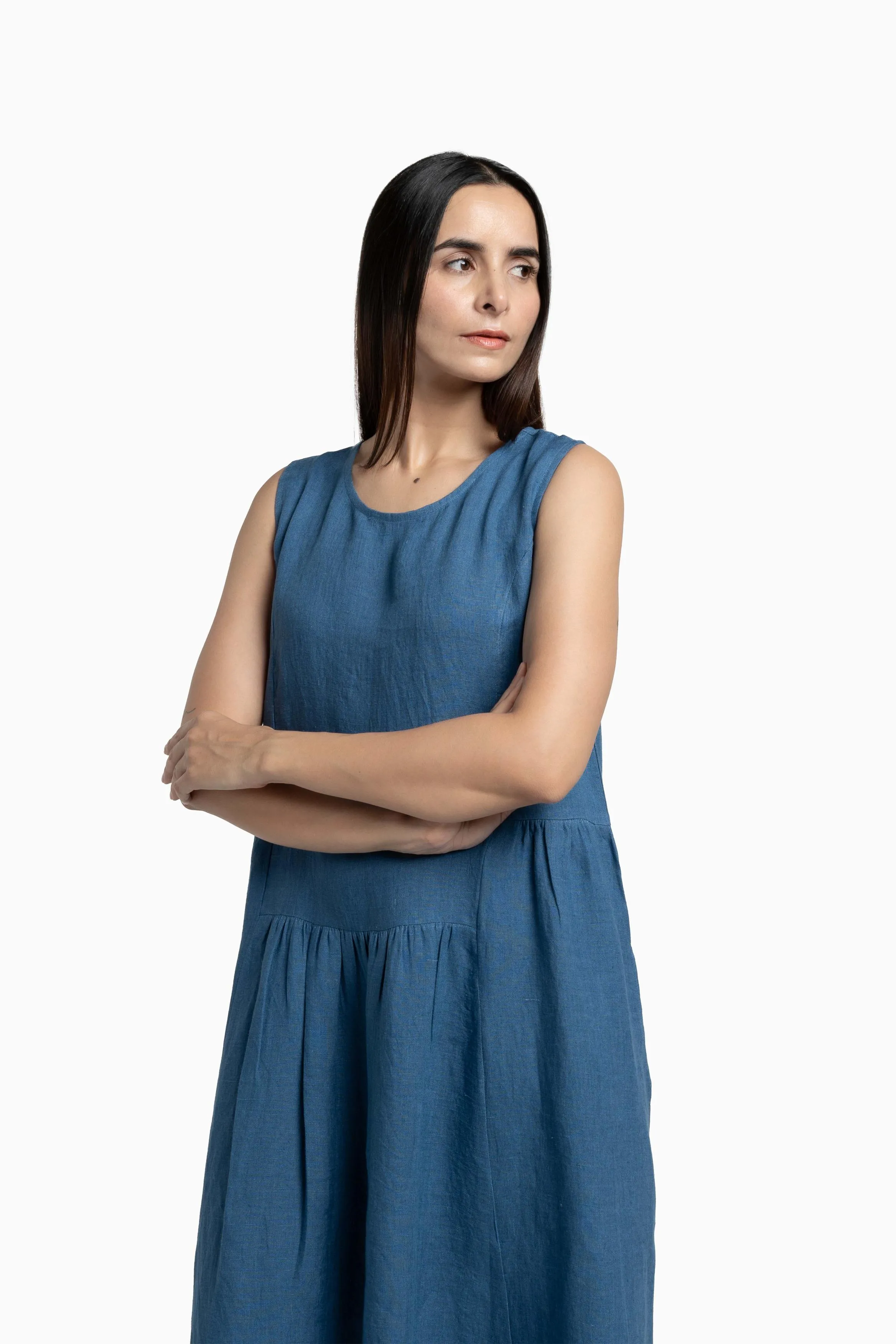 Linen Penelope Dress-Pacific Blue