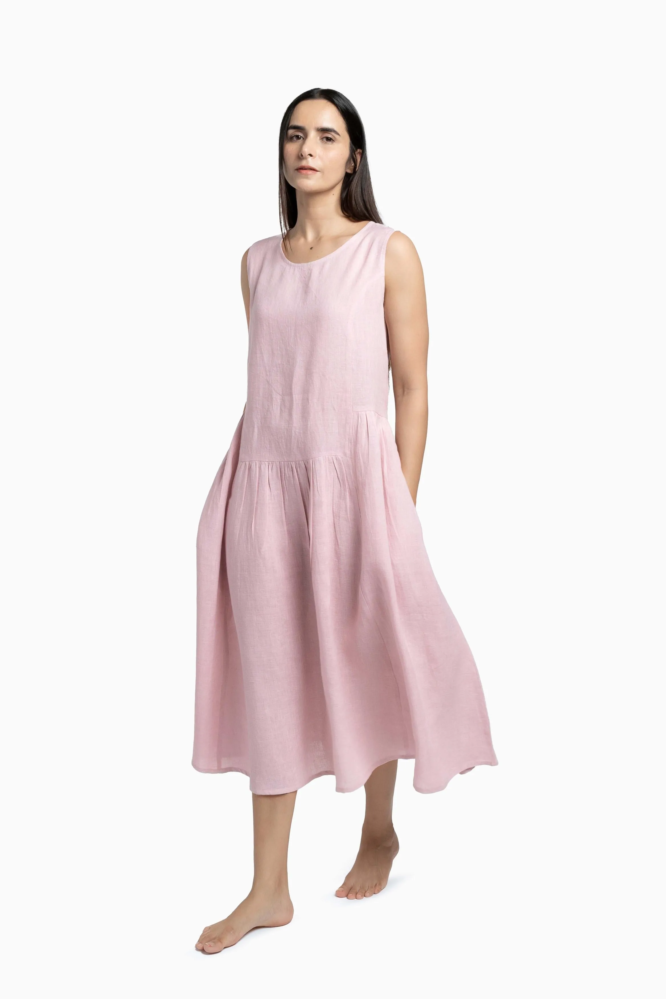 Linen Penelope Dress-Pacific Blue