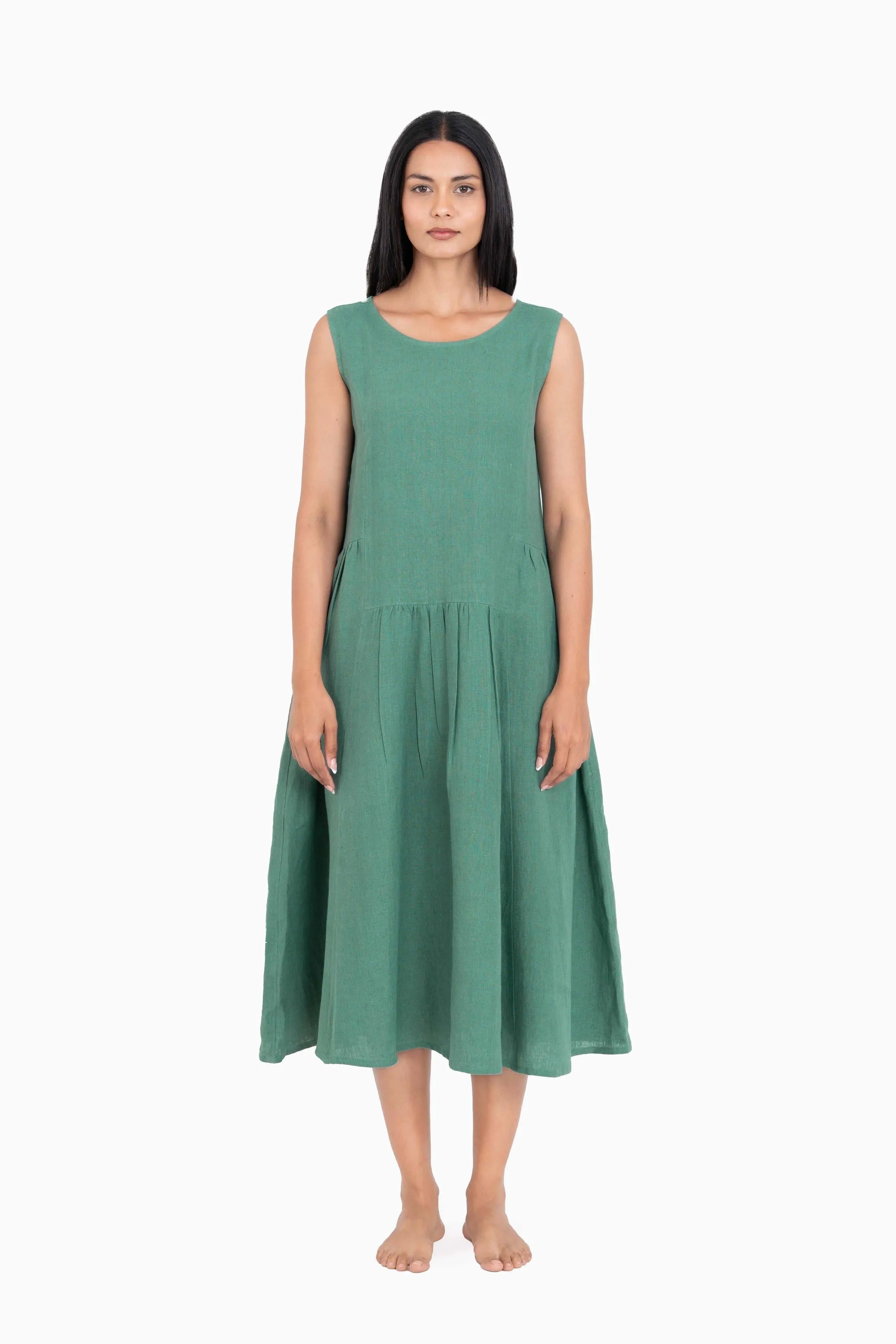 Linen Penelope Dress-Pacific Blue