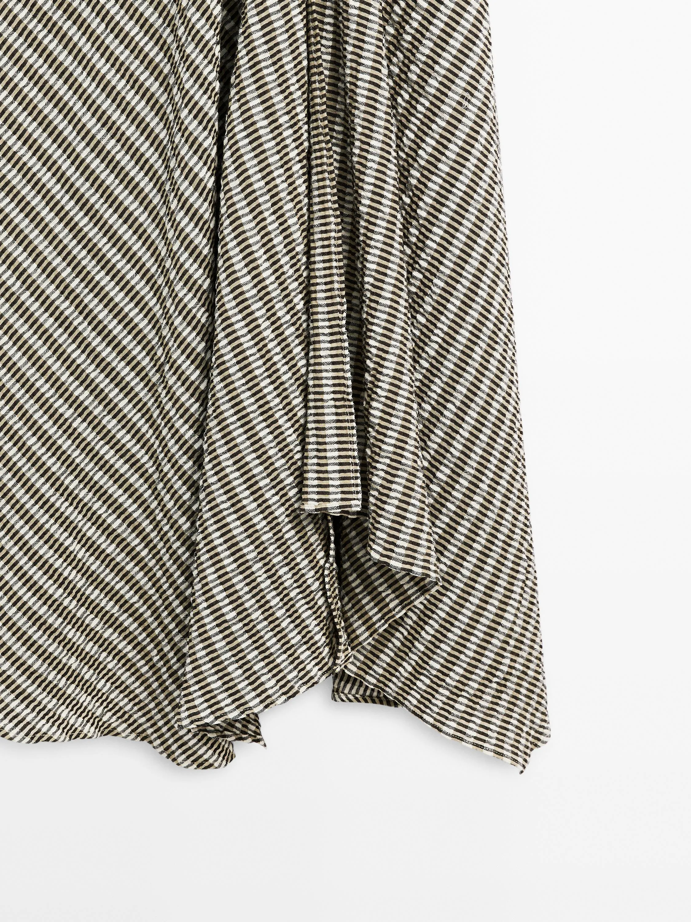 Long check cotton flounce dress