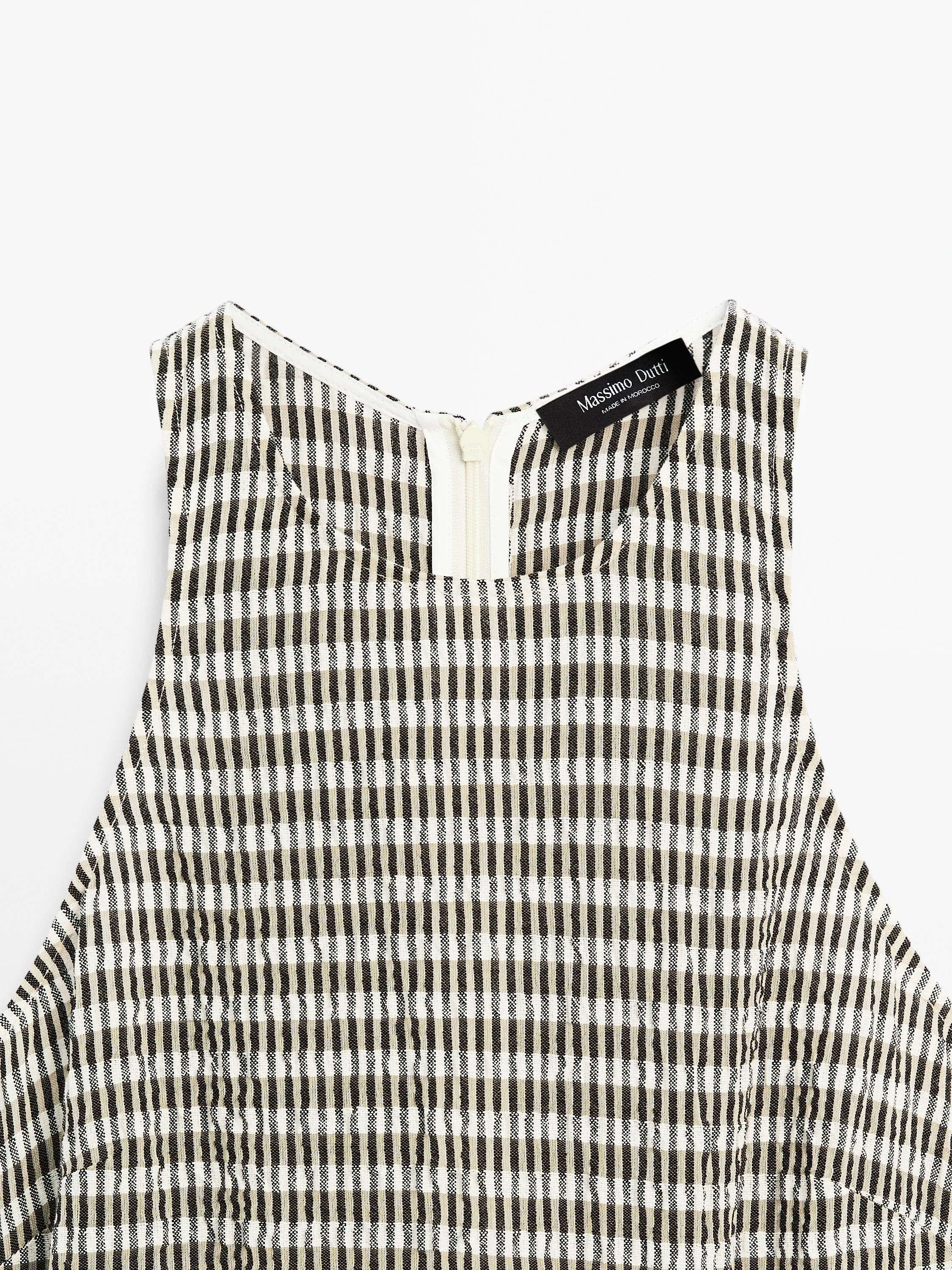 Long check cotton flounce dress