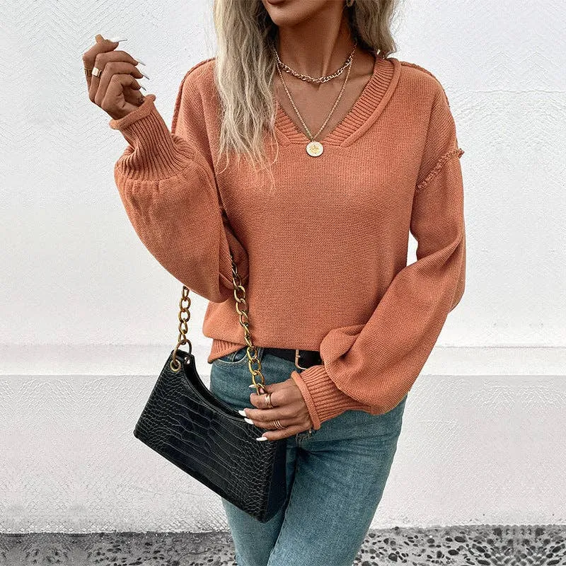 Long-sleeved Solid Color European and American Sweater