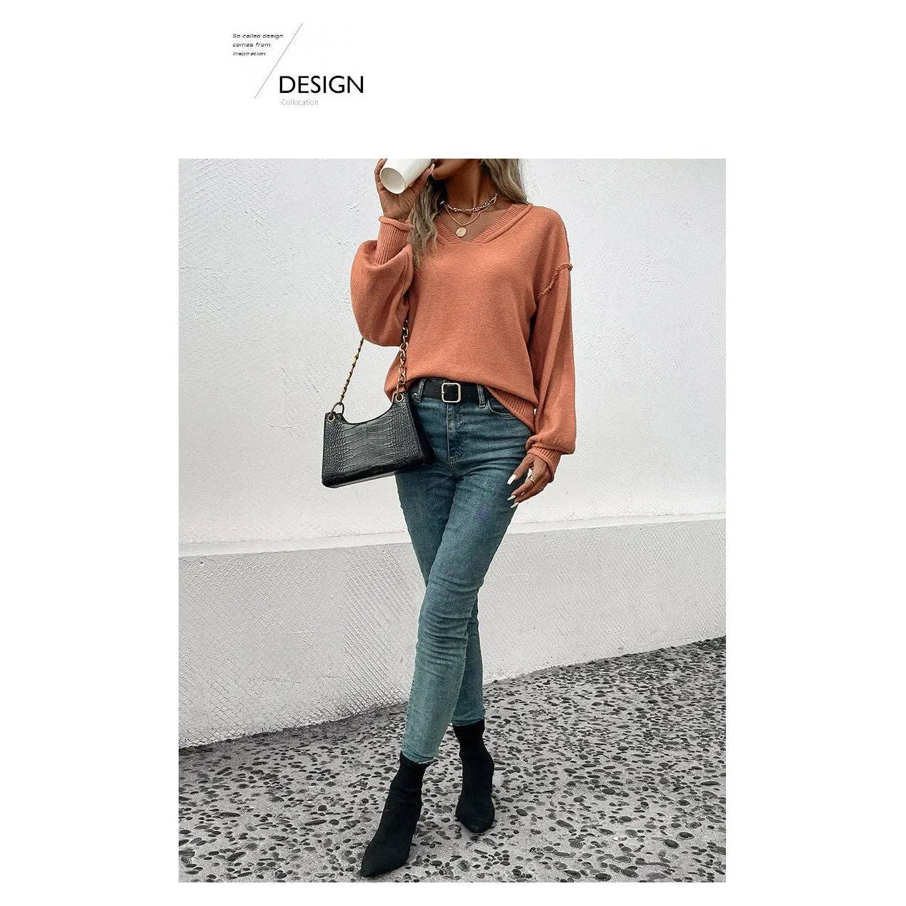 Long-sleeved Solid Color European and American Sweater