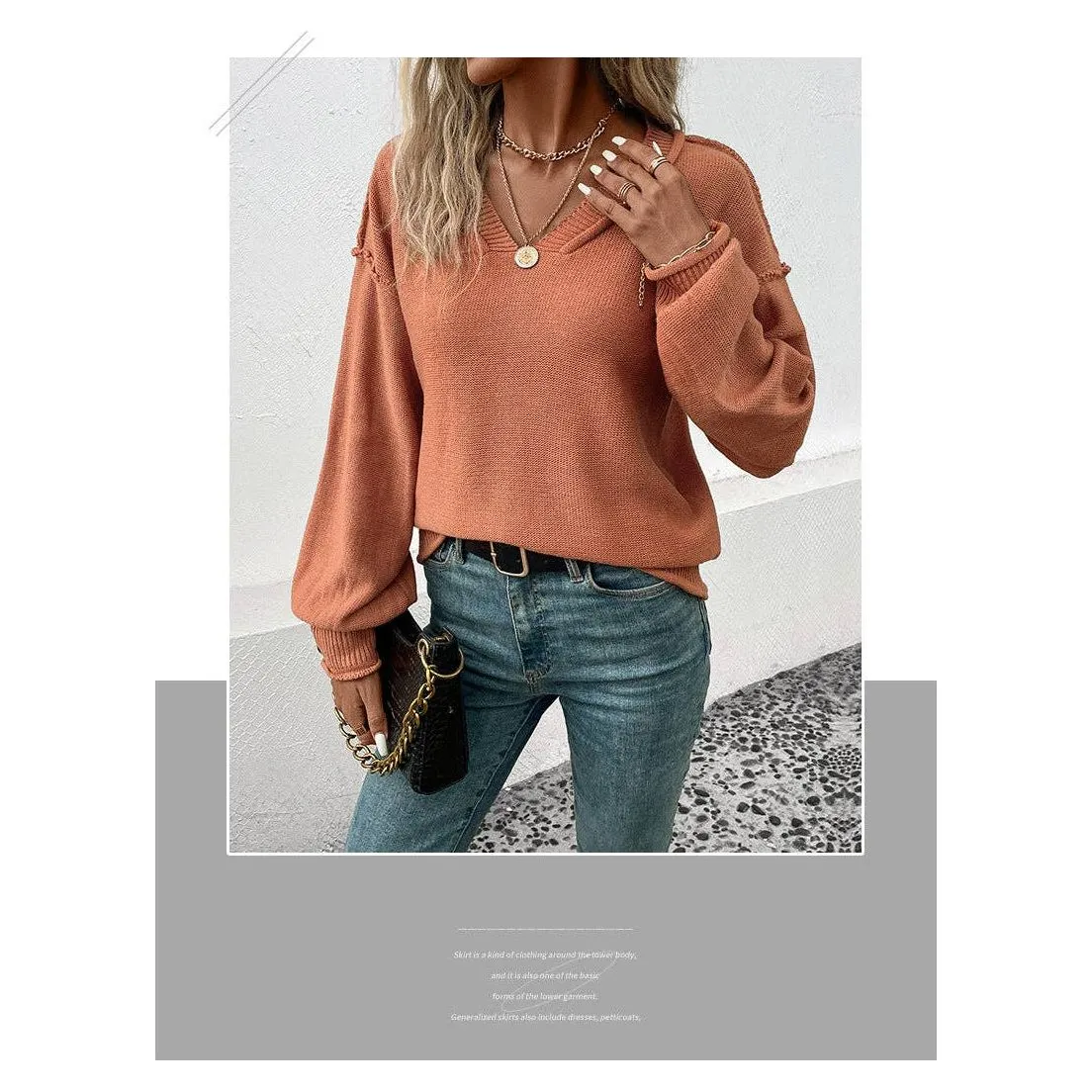Long-sleeved Solid Color European and American Sweater