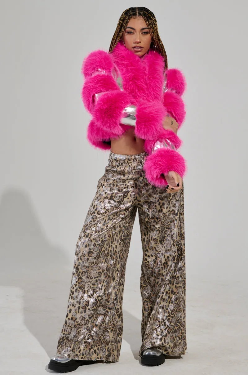 LOVERBOY FAUX FUR MOTO JACKET IN PINK
