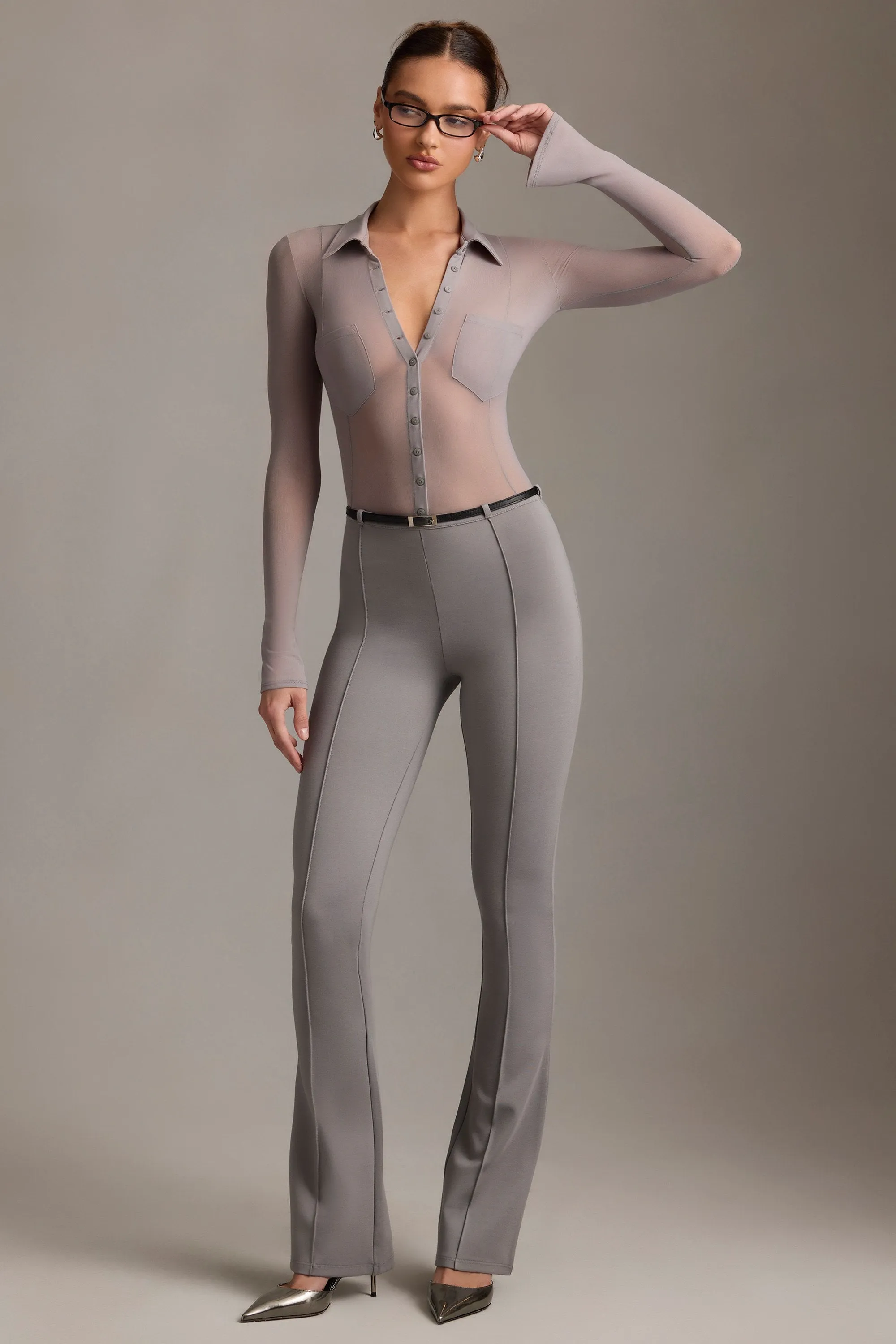 Low-Rise Flared Trousers in Grey