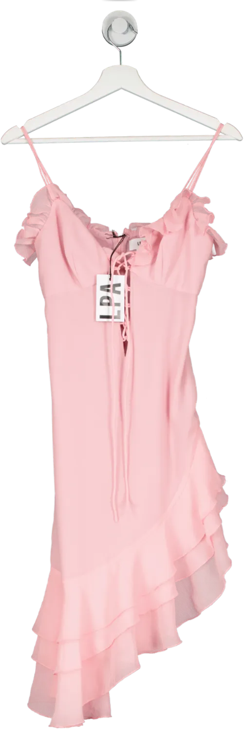 LPA Pink Asymmetric Ruffle Dress UK XS
