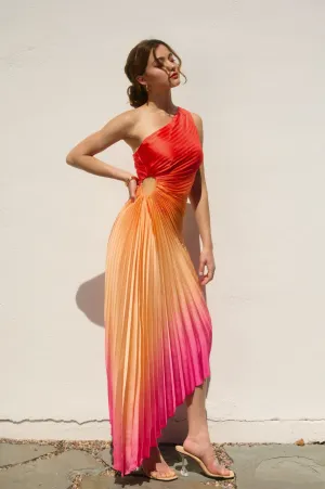 Lucia Ombre Asymmetrical Pleated Maxi Dress