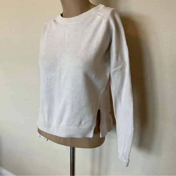 Lululemon RARE Bhakti Life Sweater RETIRED Ecru Open Knit Crew Neck Top L/XL