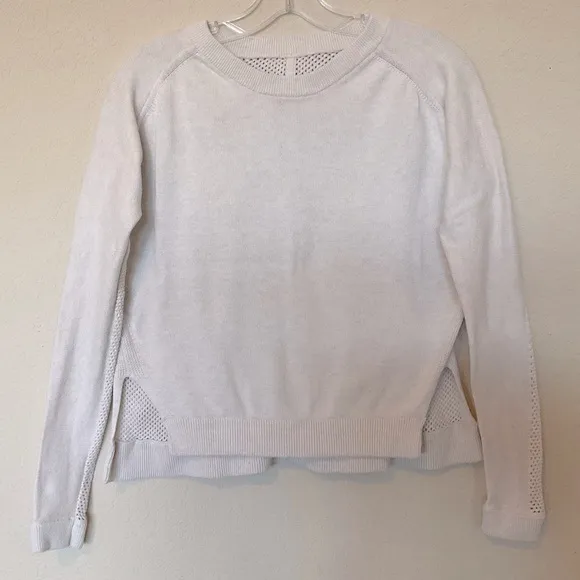 Lululemon RARE Bhakti Life Sweater RETIRED Ecru Open Knit Crew Neck Top L/XL