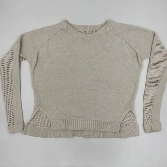 Lululemon RARE Bhakti Life Sweater RETIRED Ecru Open Knit Crew Neck Top L/XL