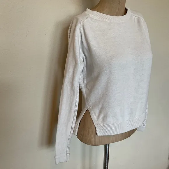 Lululemon RARE Bhakti Life Sweater RETIRED Ecru Open Knit Crew Neck Top L/XL