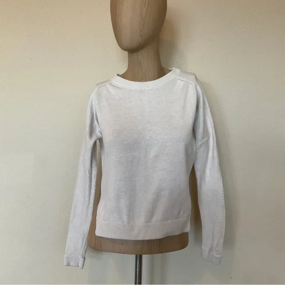 Lululemon RARE Bhakti Life Sweater RETIRED Ecru Open Knit Crew Neck Top L/XL