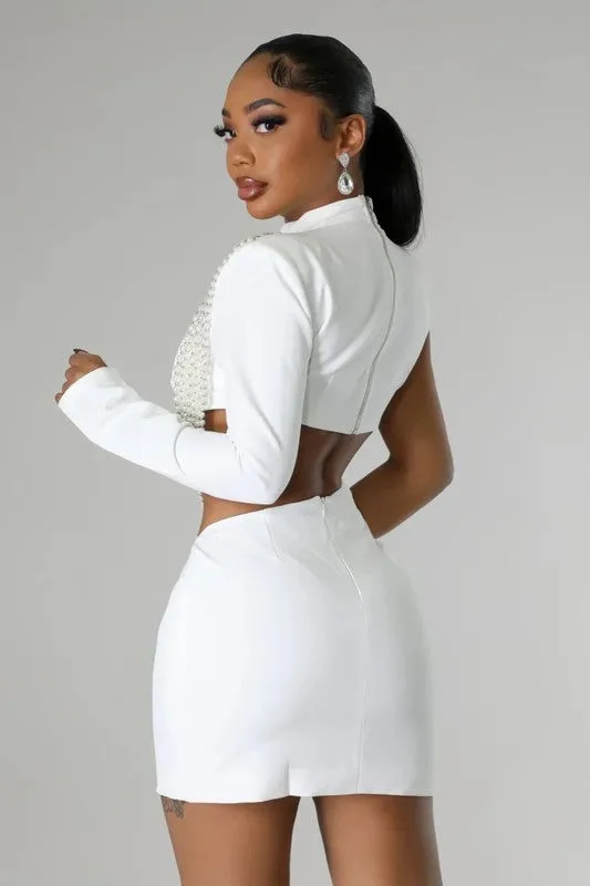Luminous Pearl Cutout Bodycon Dress
