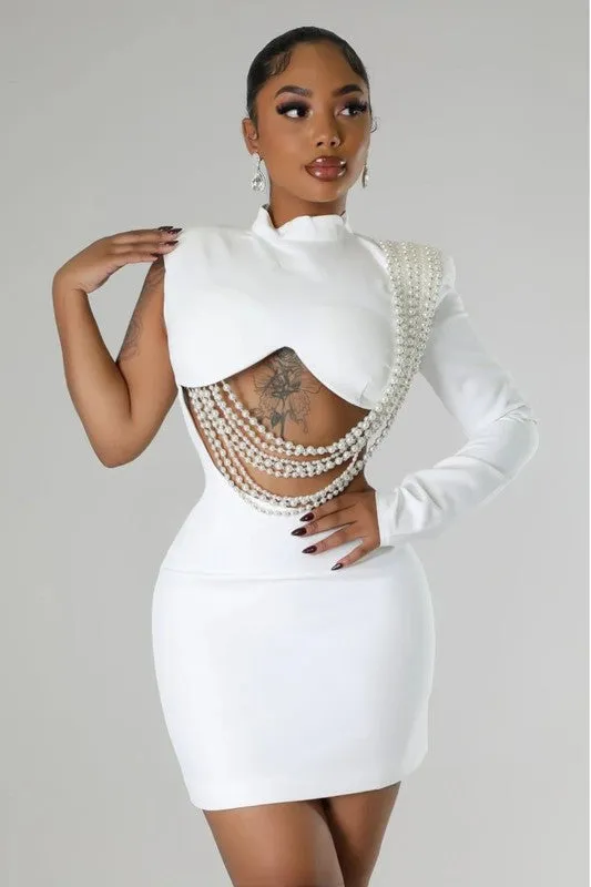 Luminous Pearl Cutout Bodycon Dress