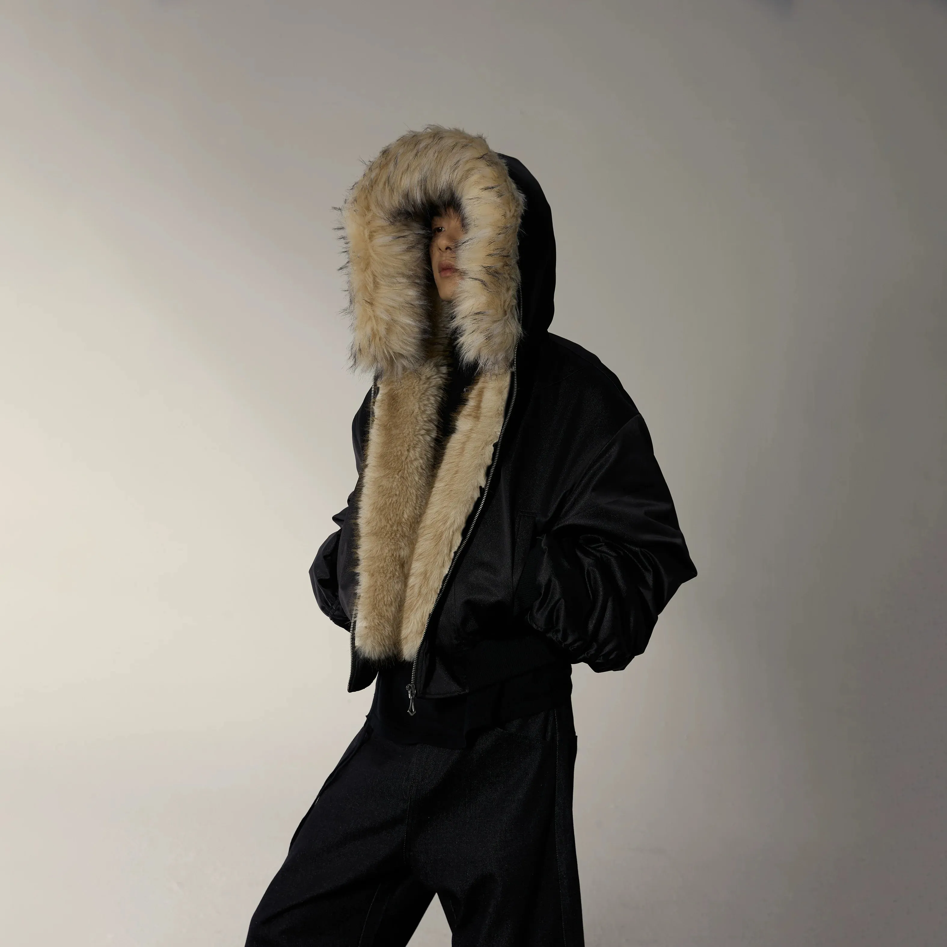 Luxurious Fur-Collared Hooded Jacket