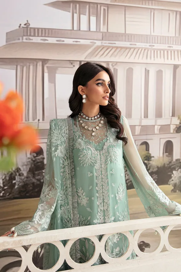 Luxury Aqua Shade Pakistani Wedding Dress in Kameez Gharara Style