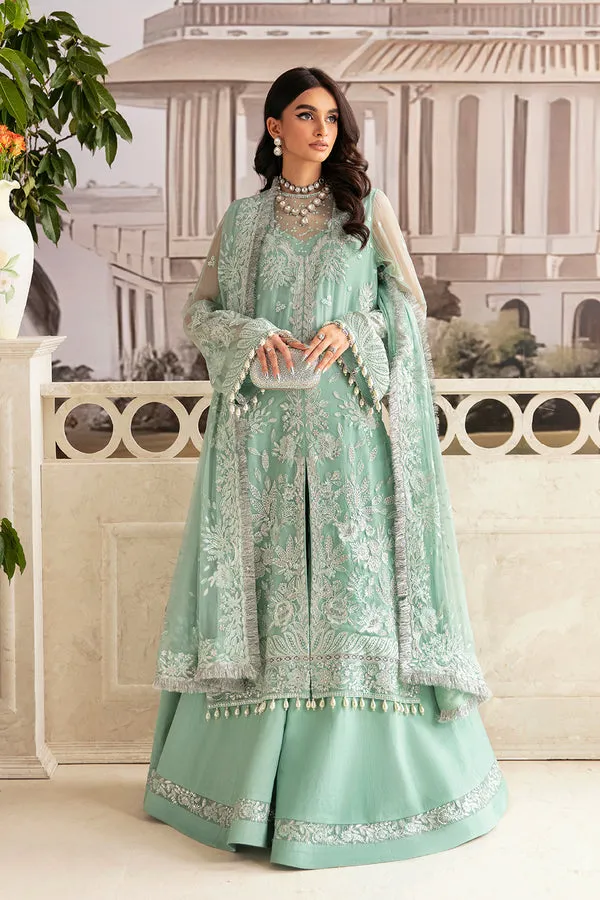 Luxury Aqua Shade Pakistani Wedding Dress in Kameez Gharara Style