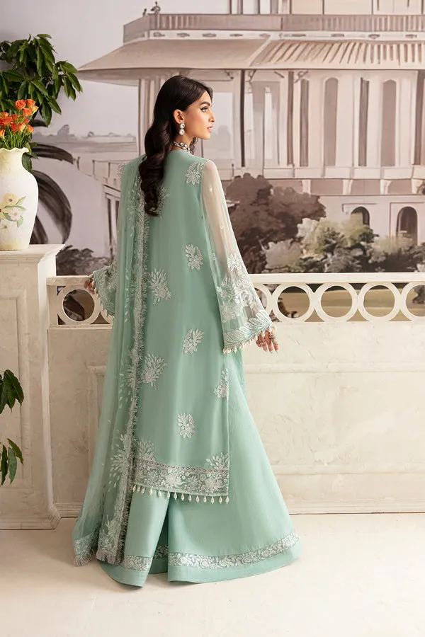 Luxury Aqua Shade Pakistani Wedding Dress in Kameez Gharara Style