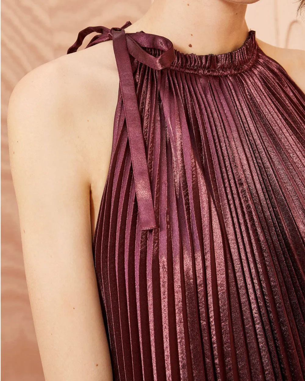 Mahogany Pleated Amiko Dress