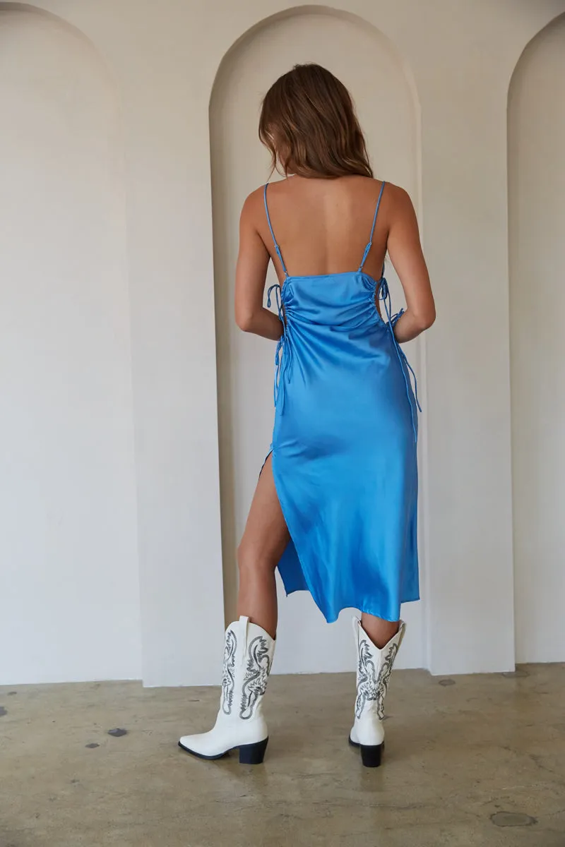 Marie Cinched Cutout Satin Midi Dress